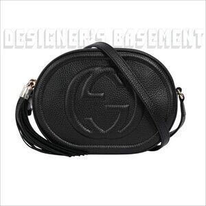 GUCCI black Pebble Calf Oval SOHO Interlocking G Crossbody bamboo Tassel bag NIB